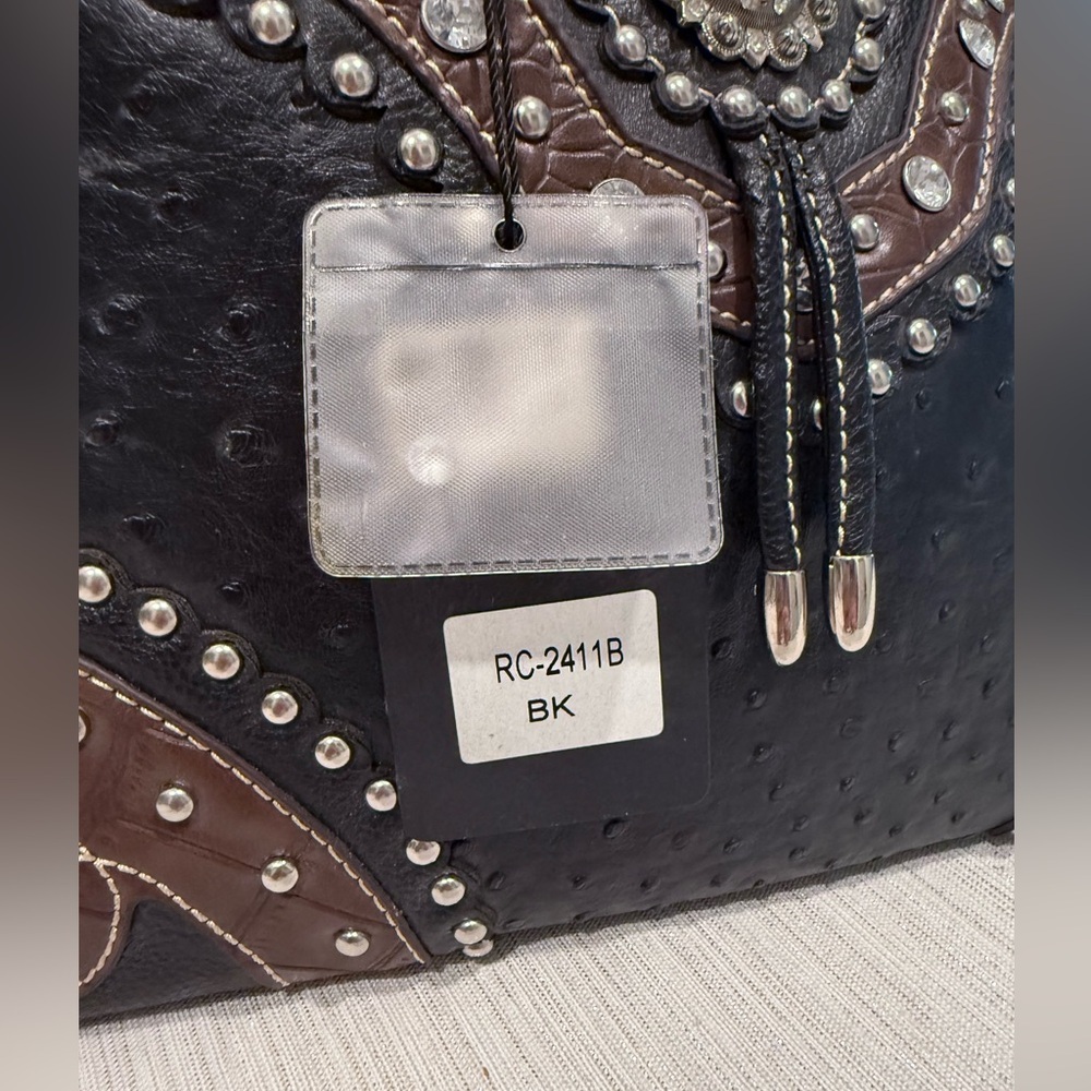 RUSTIC COUTURE Studded Black and Brown Handbag - NEW w/ Tags - Picture 8 of 8